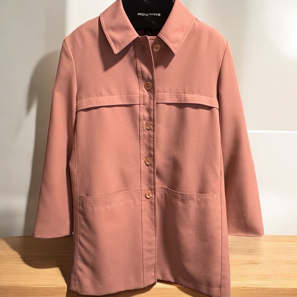 Vtg Women's Overcoat Trench Jacket Dusty Pink - Union Made - Made In USA - Sz 16